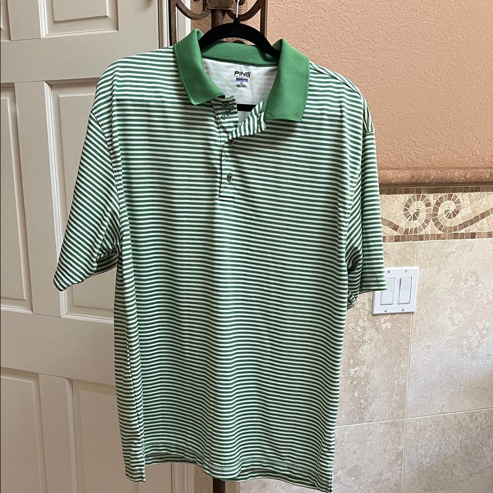 Ping Men's Polo Shirt in Green and White Stripes